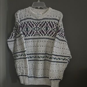 Men's Hampton Bay Patterned Crewneck Sweater - Cream and Purple